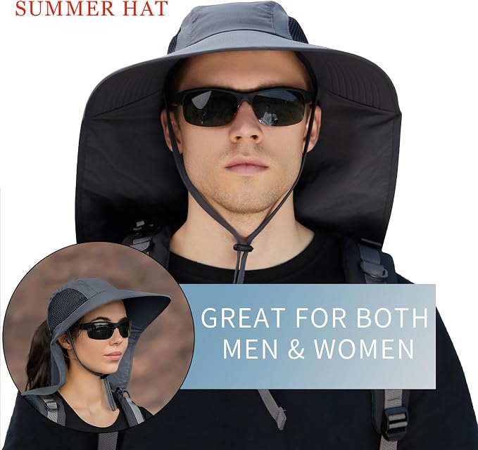Sun Hat for Men Women with Neck Flap, UPF 50+ UV Protective Hiking Fishing Hats - Image 2