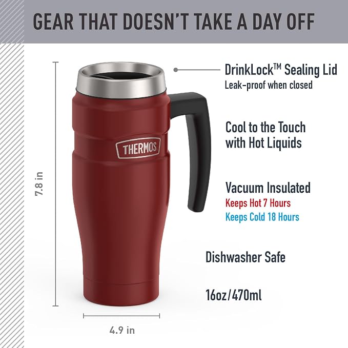 THERMOS Stainless King Vacuum-Insulated Travel Mug, 16 Ounce, Rustic Red - Image 2