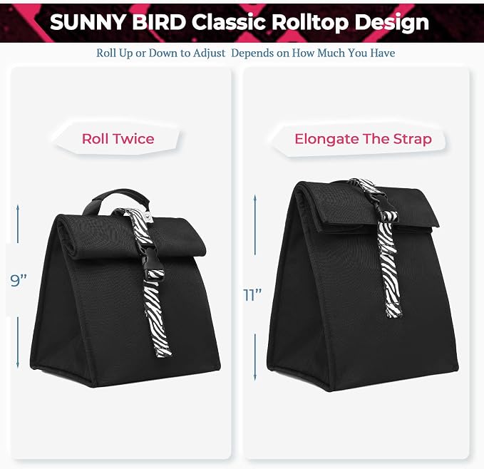 SUNNY BIRD Insulated Lunch Bag Rolltop Lunch Box Tote Bag - Image 5