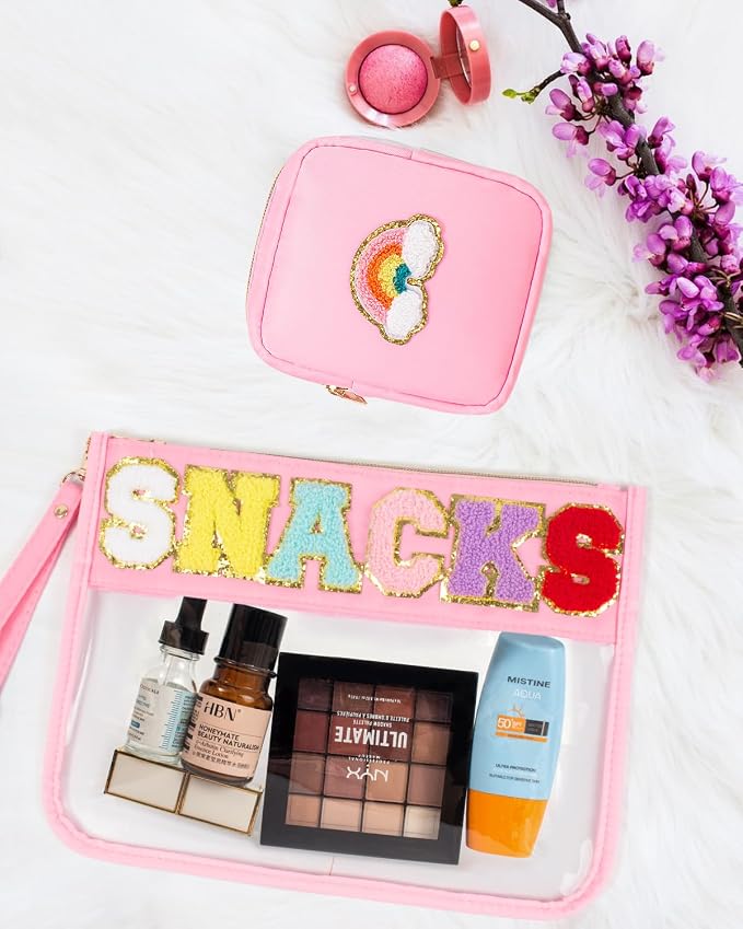2 Pcs Snack Pouch Chenille Letter Clear Zipper Snack Bag, Nylon Snack Pouch - Image 4