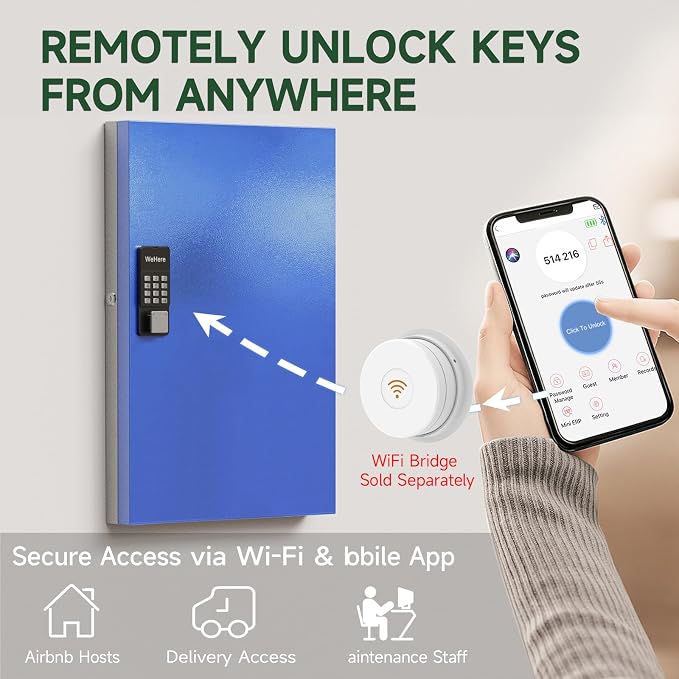 WeHere 96 Key Lock Box Wall Mount, APP Bluetooth/OTP/Wi-Fi Remote/Fixed - Image 5