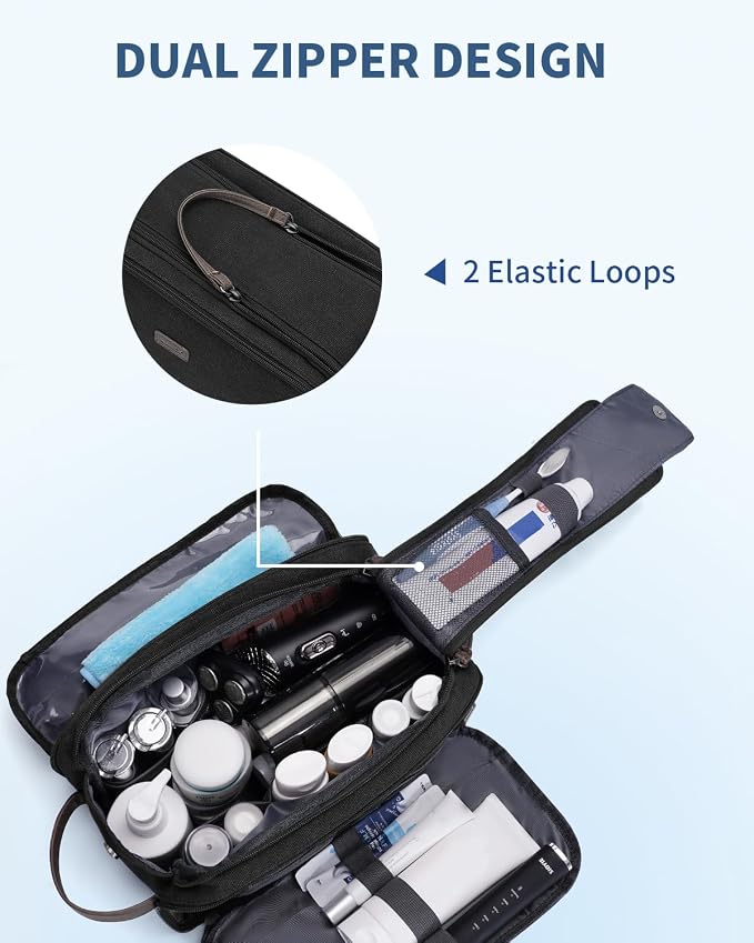 WANDF Toiletry Bag for Men Travel Toiletry Organizer Canvas and Leather Dopp - Image 4