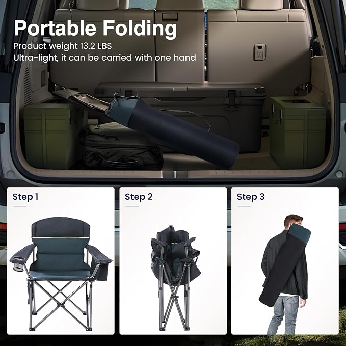 HIGH POINT SPORTS Oversized Camping Folding Chair, Heavy Duty Portable Outdoor - Image 8