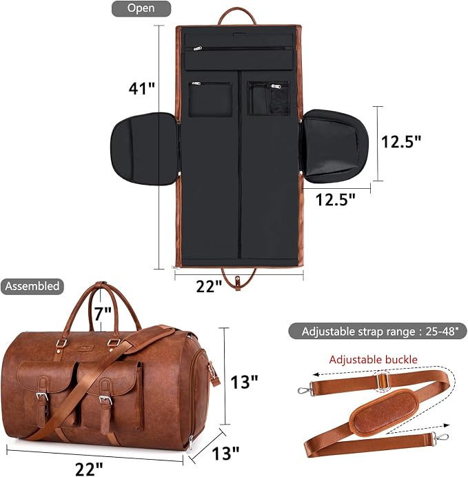 Garment Bag for Travel, Convertible Carry on Garment Duffel Bag for Men 3Pcs - Image 7