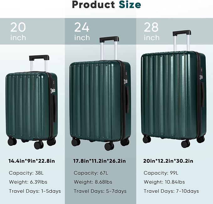 SHOWKOO Luggage Sets 3 Piece 100% PC Ultra Tough Hardside Expandable Suitcases - Image 9