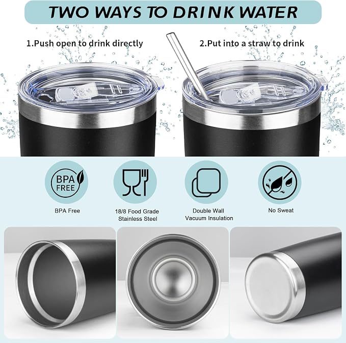 20oz Tumbler with Straw and Brush, Stainless Steel Vacuum Insulated tumbler - Image 3