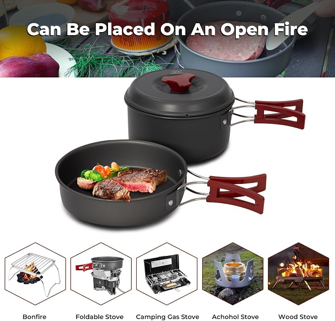 Bulin 24/13/11/8/4 PCS Camping Cookware Mess Kit Lightweight Backpacking - Image 4