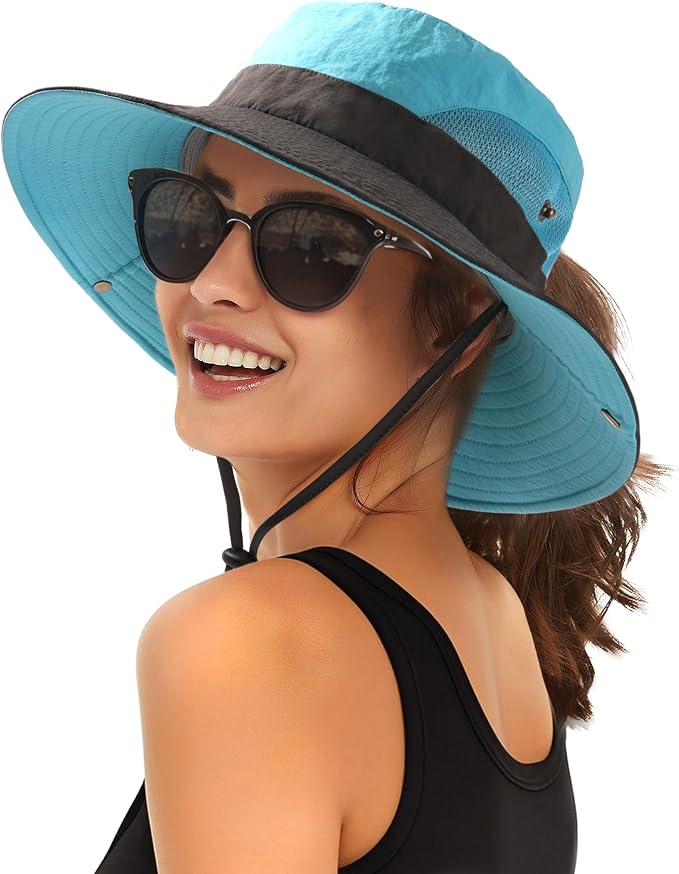 FURTALK Womens Sun Hat with Ponytail Hole Beach Hiking Summer Wide Brim UPF 80+ by FURTALK