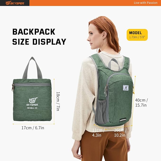 SKYSPER Small Daypack 10L Hiking Backpack Packable Lightweight Travel Day Pack - Image 6