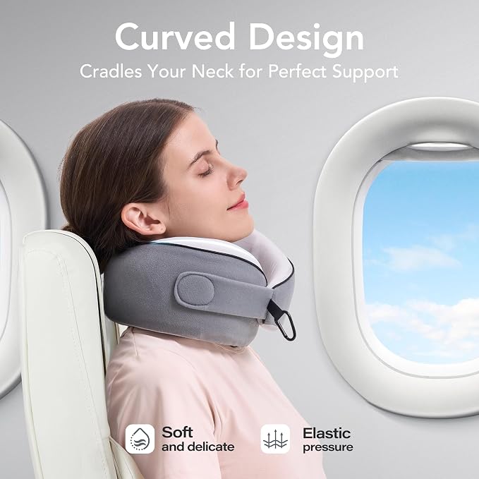 Travel Pillow, 100% Pure Memory Foam Travel Neck Pillow Airplane Neck Support - Image 4