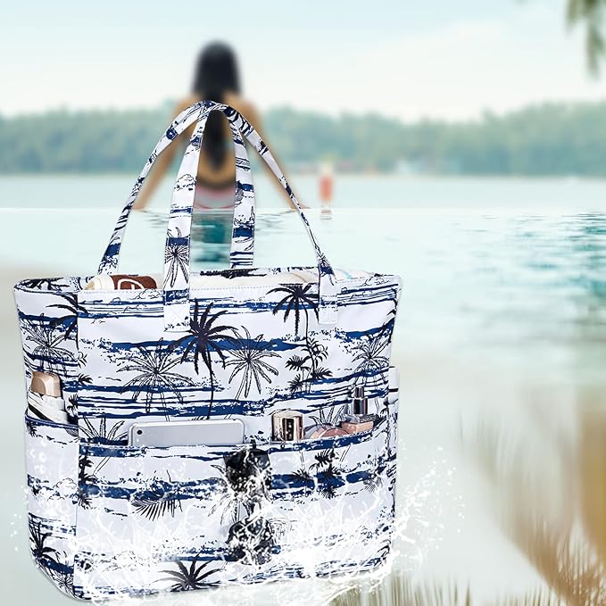 LEDAOU Large Beach Tote Bag Women Waterproof Sandproof Zipper Beach Tote Bag - Image 3