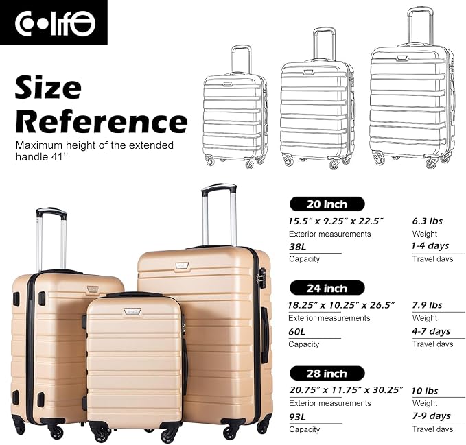 Coolife Luggage 3 Piece Set Suitcase Spinner Hardshell Lightweight TSA Lock) - Image 7