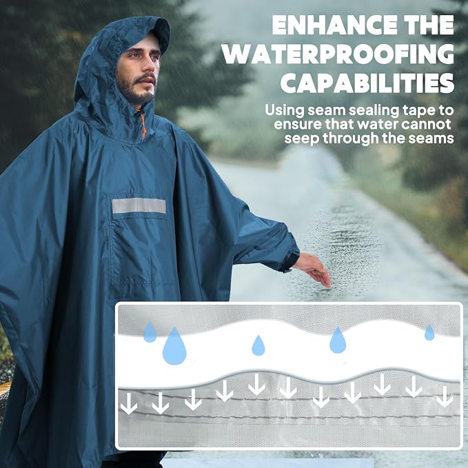 ANYOO Hooded Rain Poncho for Adults Waterproof Lightweight Rain Coat for Men - Image 6