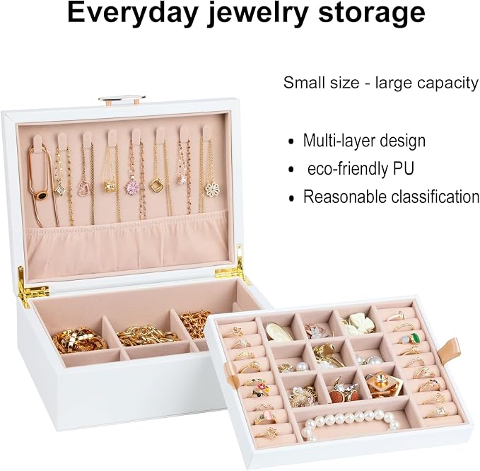 Small Jewelry Organizer for Women, 2-Layer Travel Jewelry Box - Image 2