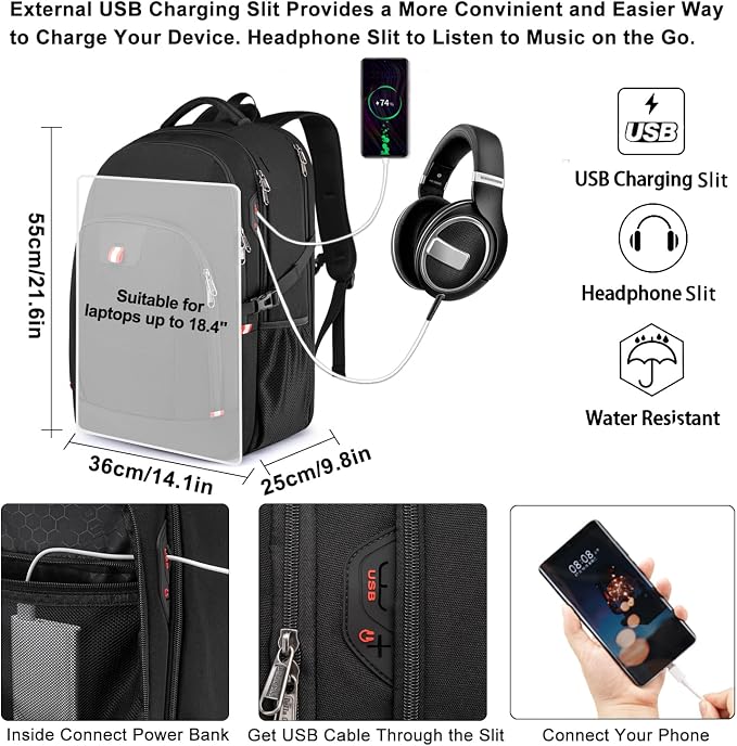 Travel Laptop Backpack, 18.4 inch Extra Large Backpack - Image 7