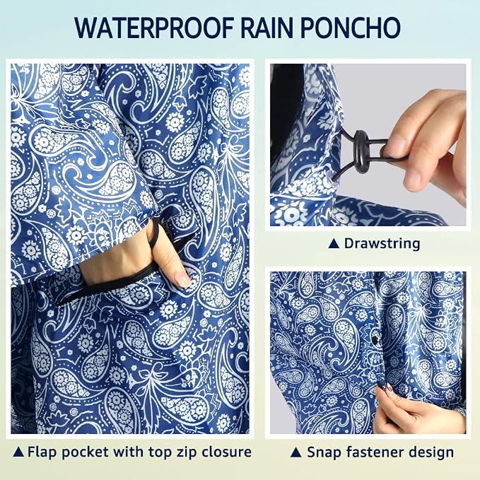 ANYOO Waterproof Rain Poncho Lightweight Reusable Hiking Hooded Coat Jacket - Image 3