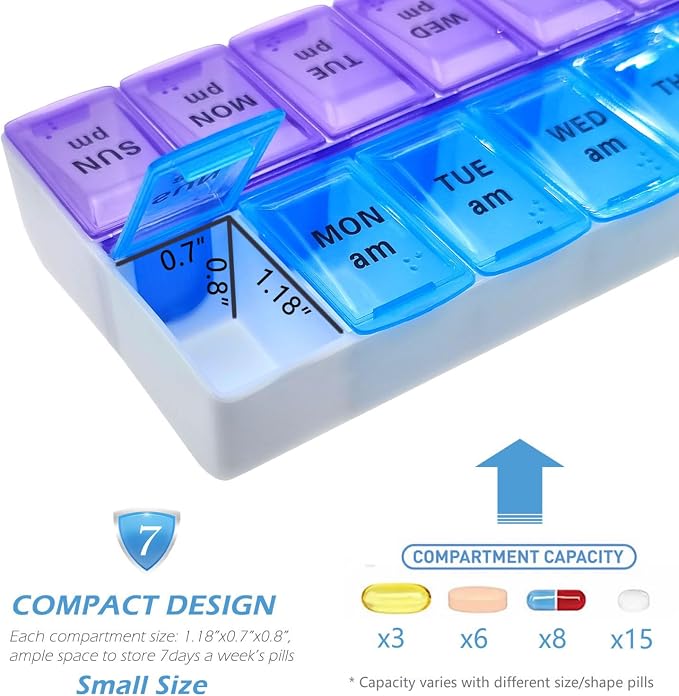 VOFOON Travel Pill Organizer 2 Times a Day, PU Leather Portable Pill Case - Image 4