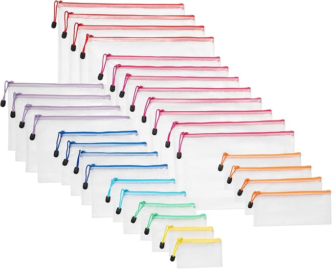 Amazon Basics 30-Pack Mesh Zipper Pouch Bags, 8 Sizes Waterproof Storage by AmazonBasics