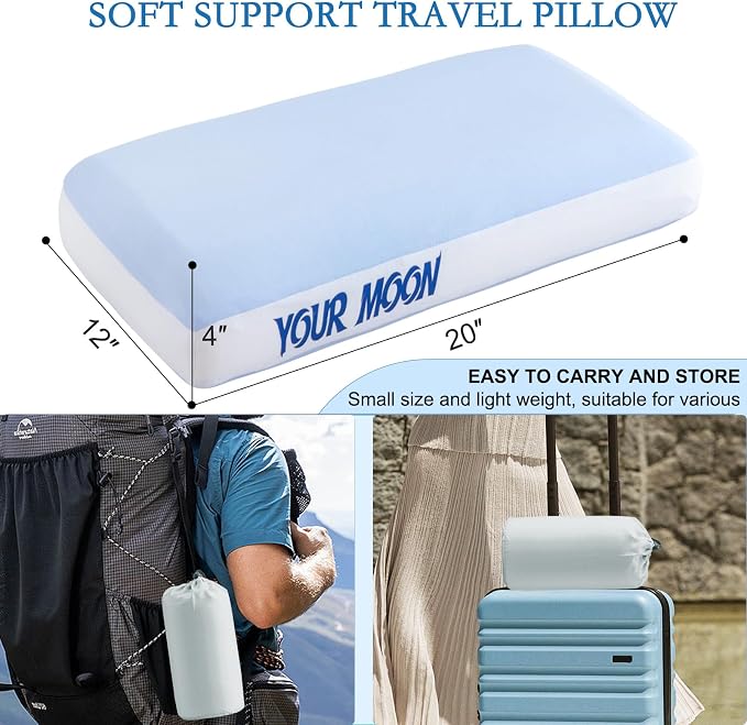 YOUR MOON Memory Foam Travel Pillow, Pure Cotton Cover, Compressible Camping - Image 2
