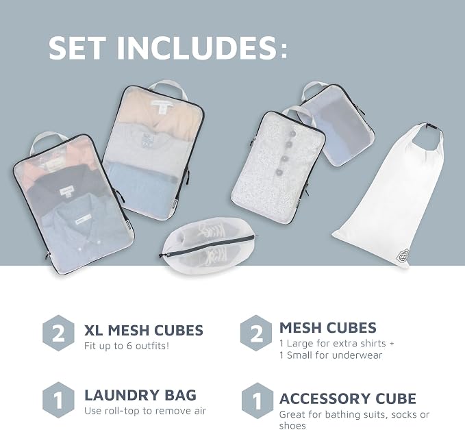 Large Packing Cube Set with See Through Mesh- Compression Packing Cubes Travel - Image 2