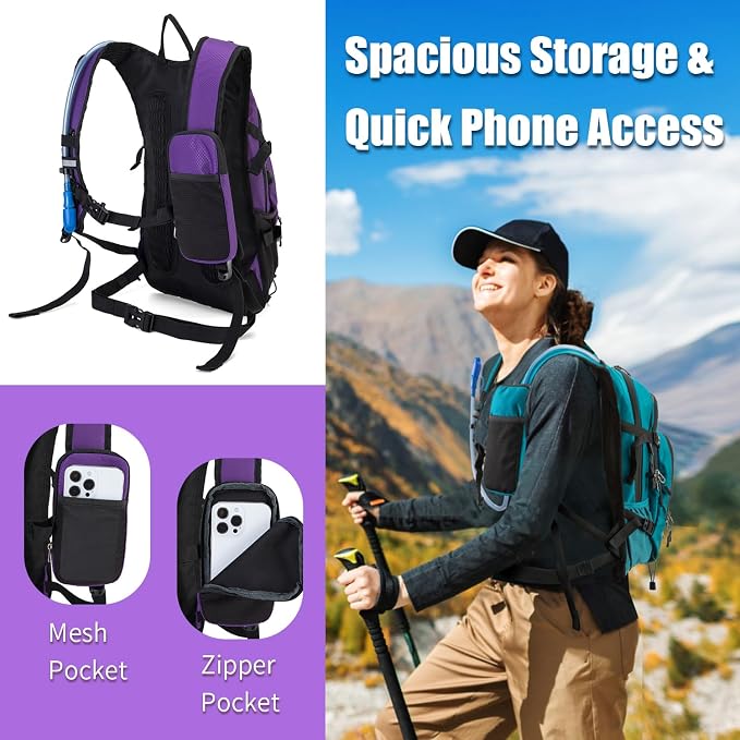 Hydration Backpack Pack with 2L Water Bladder 18L Hiking Backpack Women Men - Image 4