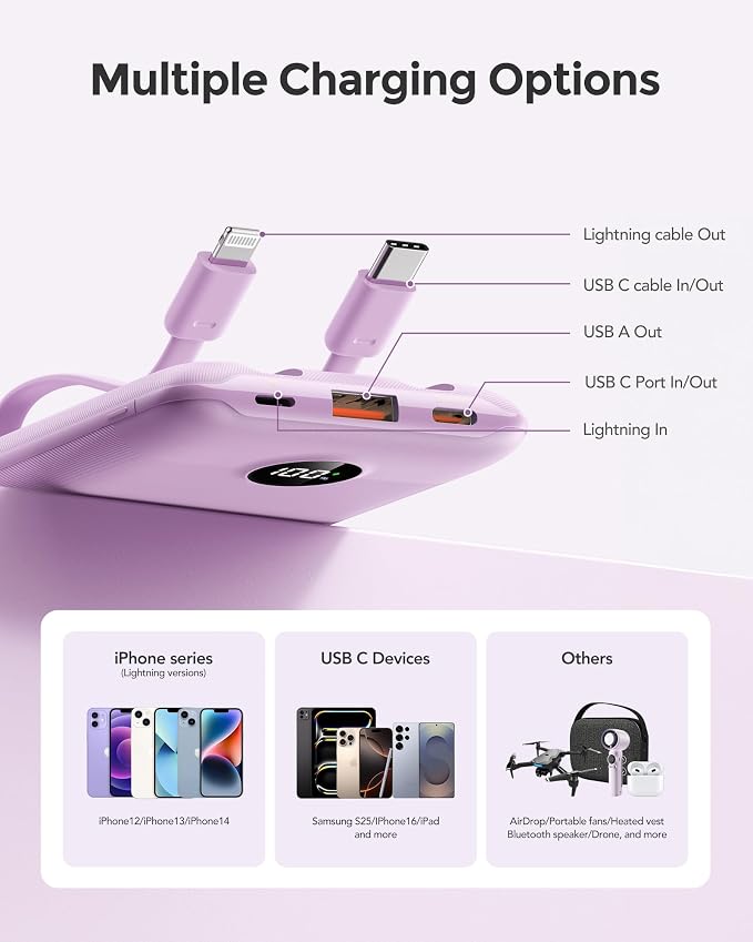 Mini Portable Charger with Built-in Cables 22.5W Fast Charging Power Bank USB-C - Image 6