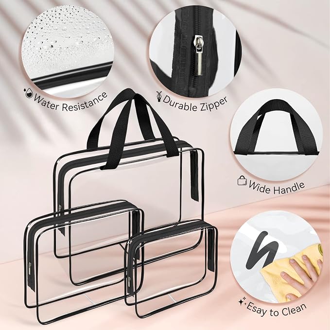 TISRATOK 10 PCS Clear Travel Makeup Toiletry Bag, Plastic PVC Cosmetic TSA - Image 6