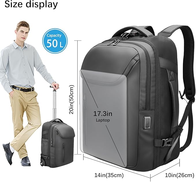 Rolling Backpack, 50L Travel Backpack - Image 4