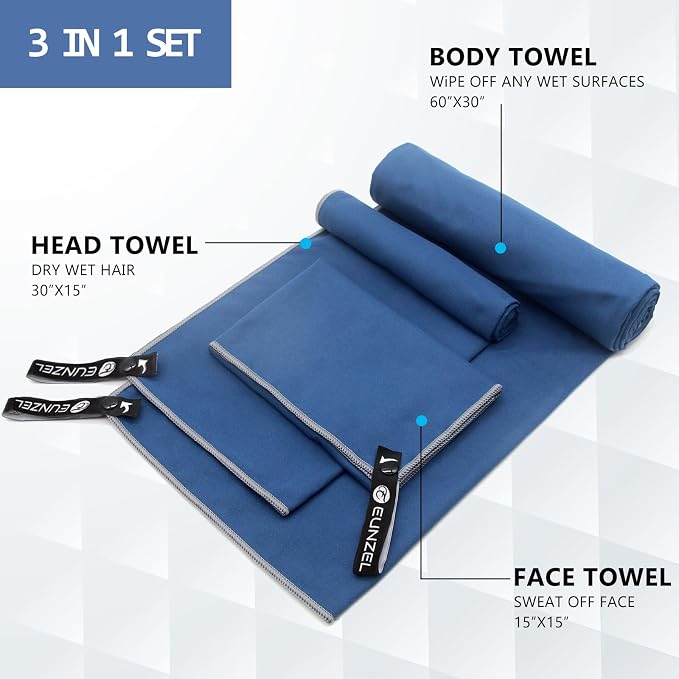 Eunzel Quick Dry Camping Towel, Microfiber Travel Towel 3 Size at 1 Pack - Image 2