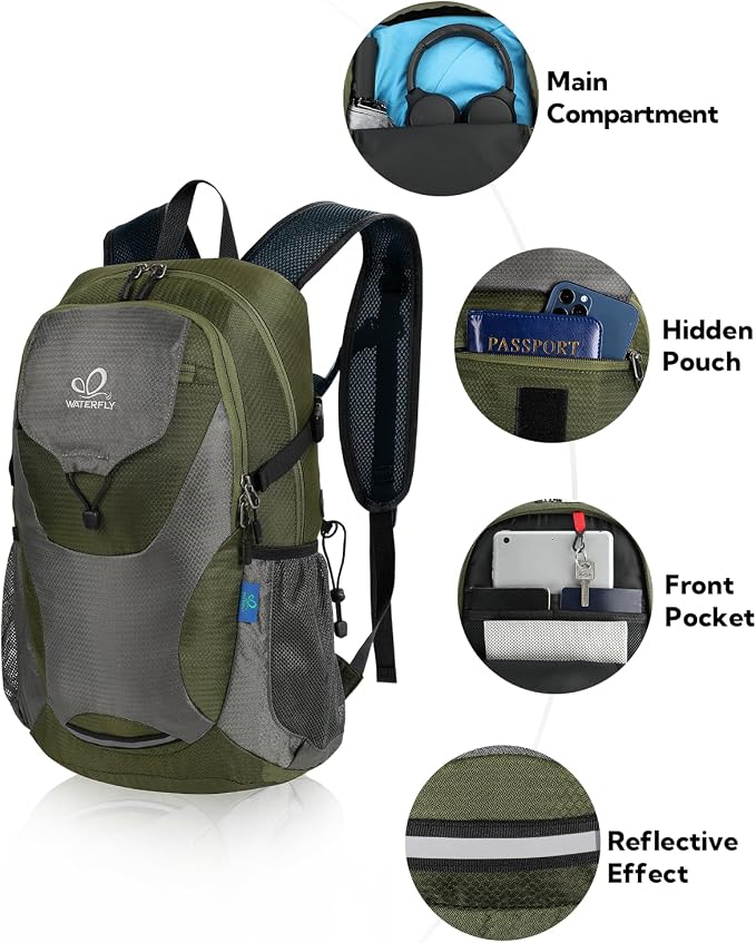 WATERFLY Lightweight Packable Hiking Backpack: 30L Foldable Travel Daypack - Image 3