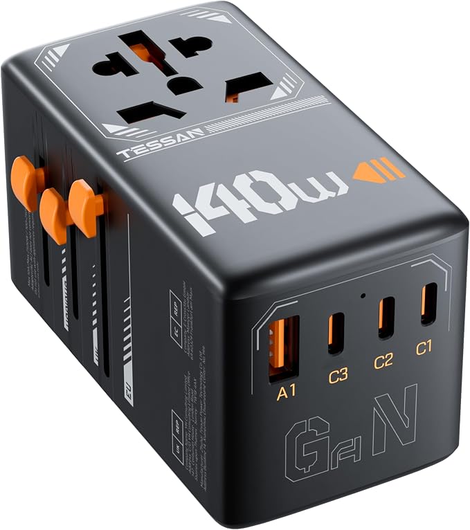 TESSAN Universal Travel Adapter, 140W GaN International Plug Adaptor by TESSAN