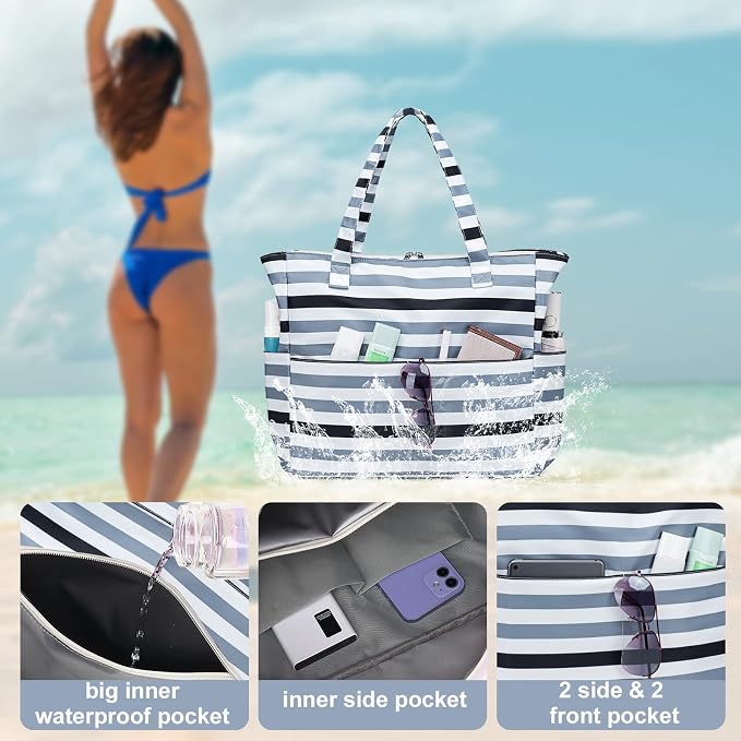 LEDAOU Beach Bag Waterproof Sandproof Women Tote Bag Pool Bag - Image 4