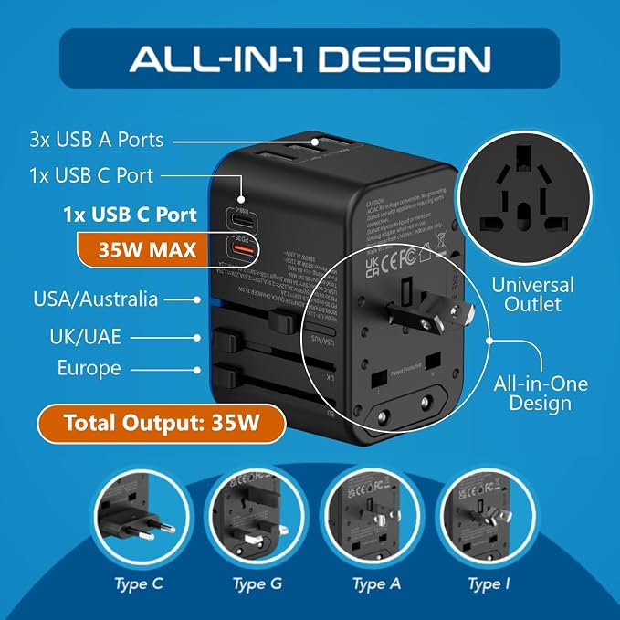Ceptics Universal Travel Adapter, 35W International Power Adapter - Image 3
