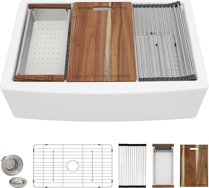33 White Farm Sink Workstation by FULORNI