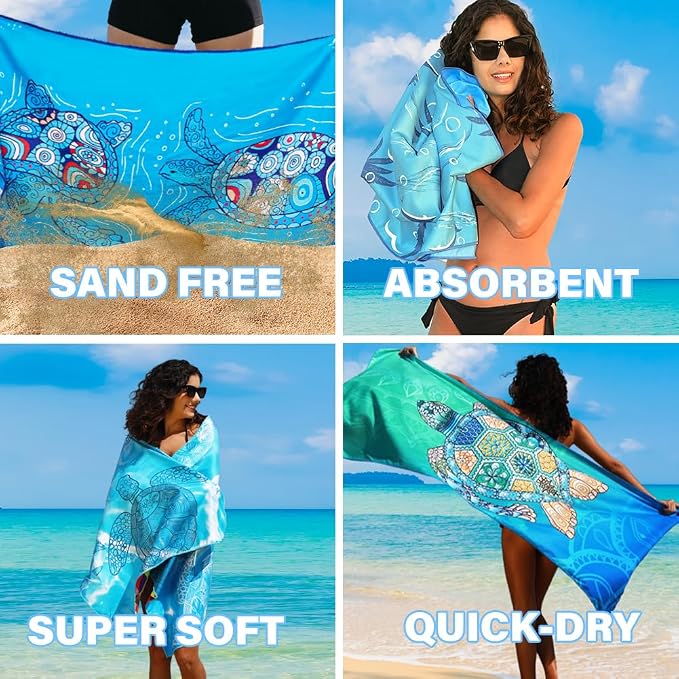 Microfiber Lightweight Beach Towel Sand Free Quick Dry Absorbent Thin Compact - Image 6