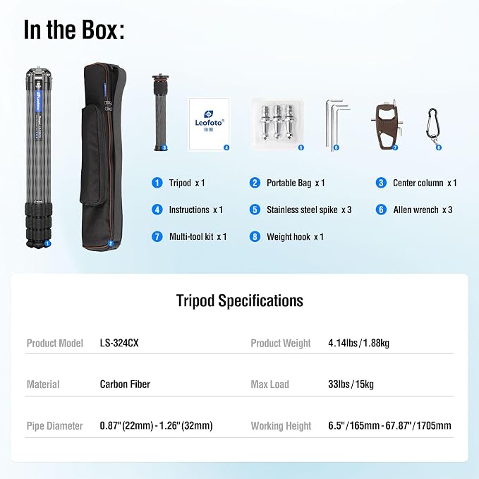 Carbon Fiber Lightweight Travel Tripod, Max Load 33.07lb - Image 7