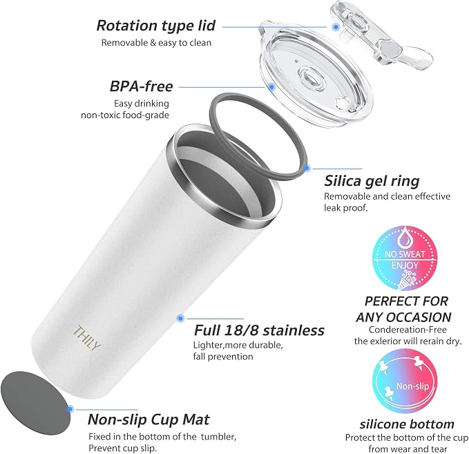 THILY Vacuum Insulated Tumbler Stainless Steel 26 oz Coffee Cup - Image 4