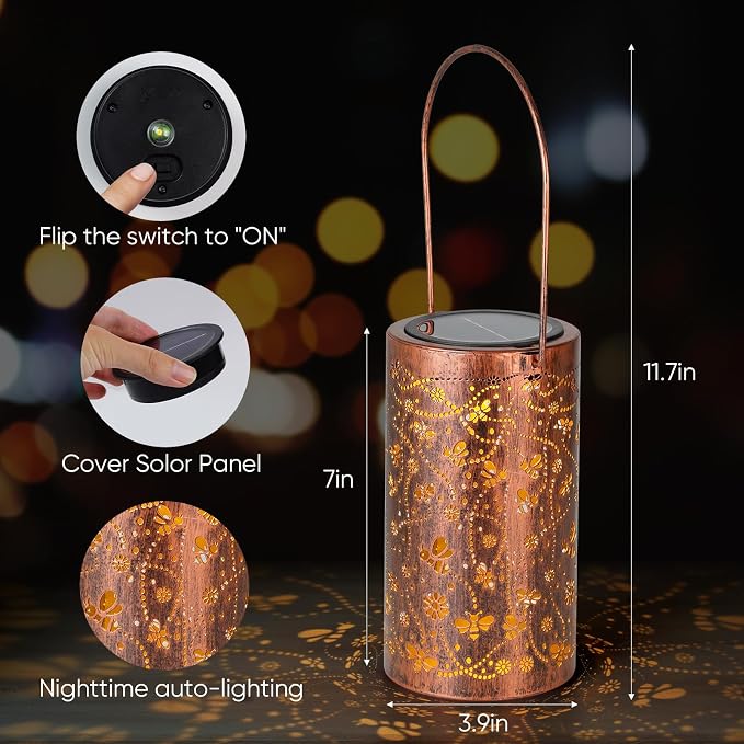 Homemory Bee Solar Lanterns Lights Outdoor Waterproof, Hollowed-Out Metal Decor - Image 4