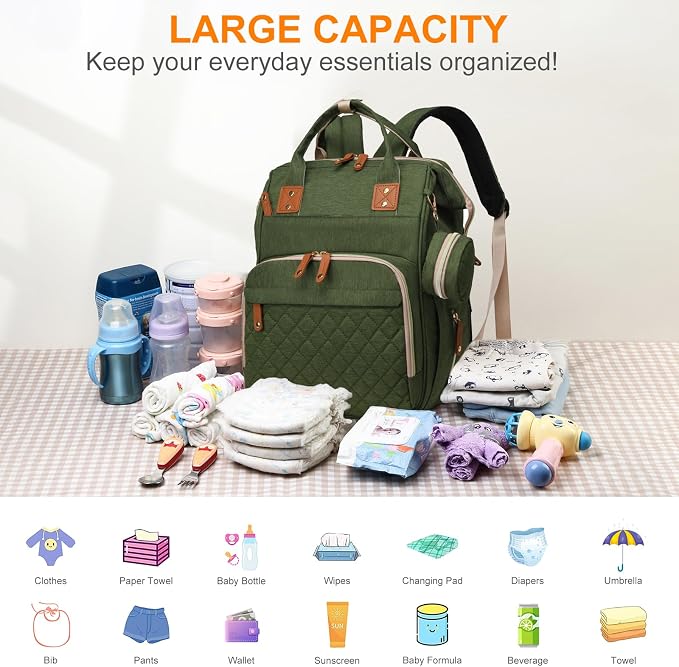 Diaper Bag with Changing Station, Waterproof 3 in 1 Baby Diaper Backpack with - Image 2