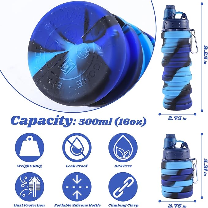 Collapsible Water Bottle for Adults, Reusable Silicone Foldable Water Bottles - Image 3