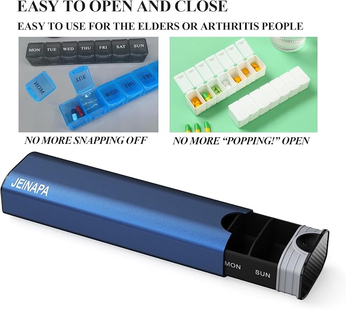 Extra Large Pill Organizer 7 Day, Aluminum Daily Pill Box, Weekly Travel Pill - Image 5