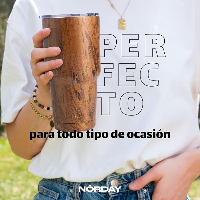 NORDAY | Tumbler with Lid - 30oz - Wood Insulated Tumbler - Stainless Steel - Image 5