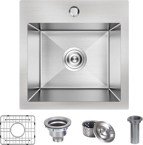 15 x 15 Inch Drop In Bar Sink, Small Kitchen Sink Single Bowl Topmount Bar Prep by Kadorer