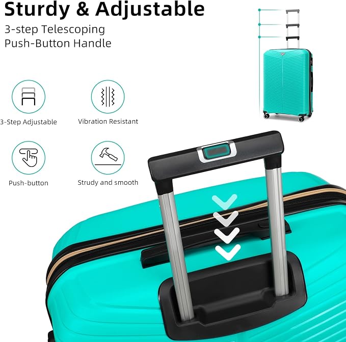 LEAVES KING LARVENDER Luggage Sets 5 Piece, Expandable PP Suitcase - Image 4