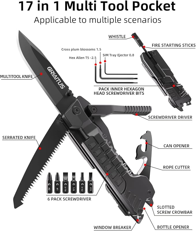 Multitool Knife 17 in 1Fire Starting Sticks, Bottle Opener, Saw Screwdrivers - Image 2