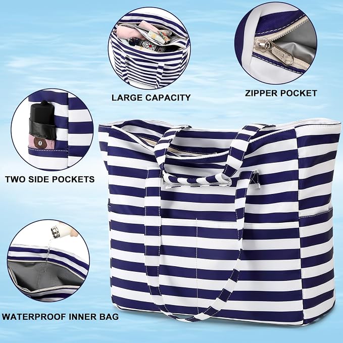 LEDAOU Beach Bag Waterproof Sandproof Women Tote Bag Pool Bag - Image 3