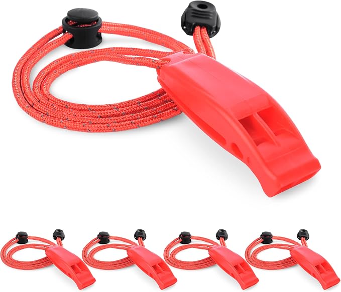 4 Pack Emergency Whistles with Adjustable Reflective Lanyard, Shrill Loud by CooBigo