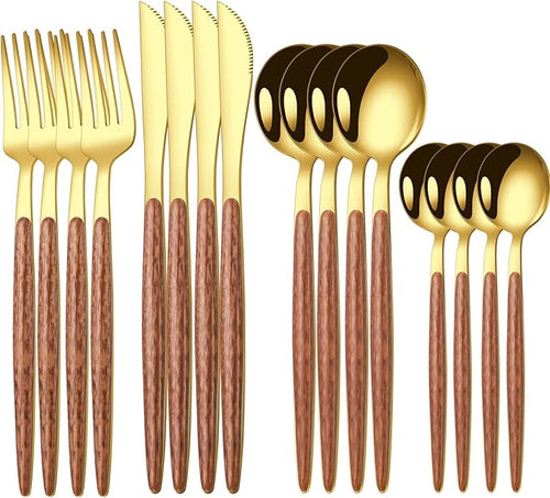 16 Pcs Gold Silverware Set by Home