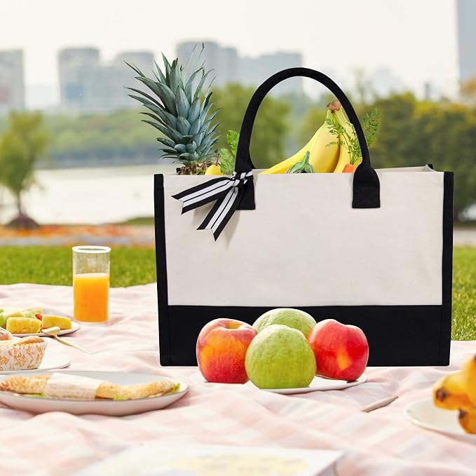 TOPDesign Classic White & Black Cotton Canvas Tote Bag, DIY Your Creativ Designs - Image 4