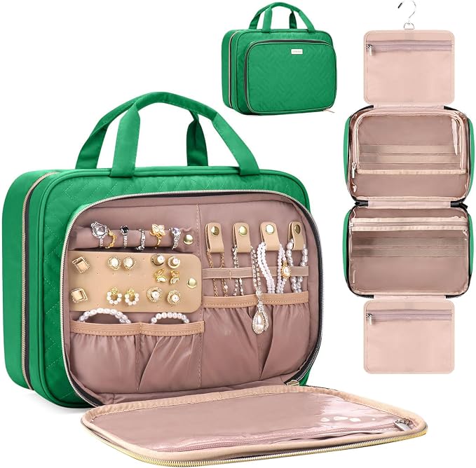 Toiletry Bag for Women with Jewelry Organizer Compartment, Travel Makeup by BAFAMYE